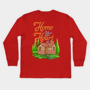home is where your heart art pixel Kids Long Sleeve T-Shirt